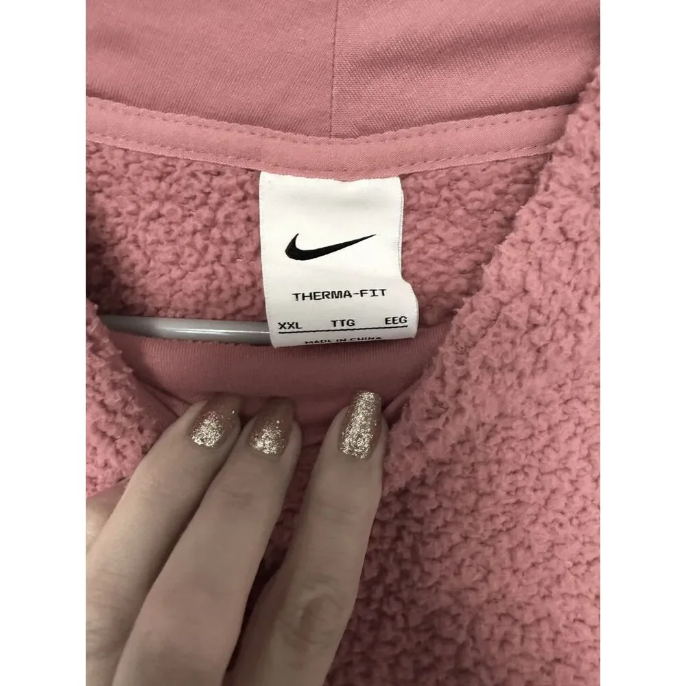 Nike Dusty Pink Crop Therma-Fit Fleece Pullover with Pockets XXL - Picture 4 of 5